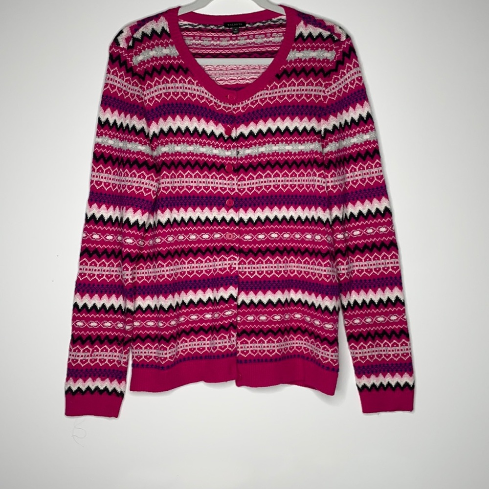 Talbots Multiprint Lambswool‎ Blend Cardigan sz Md